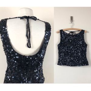 vintage 90s y2k silk sequins crop top sparkle party cocktail blouse square tank